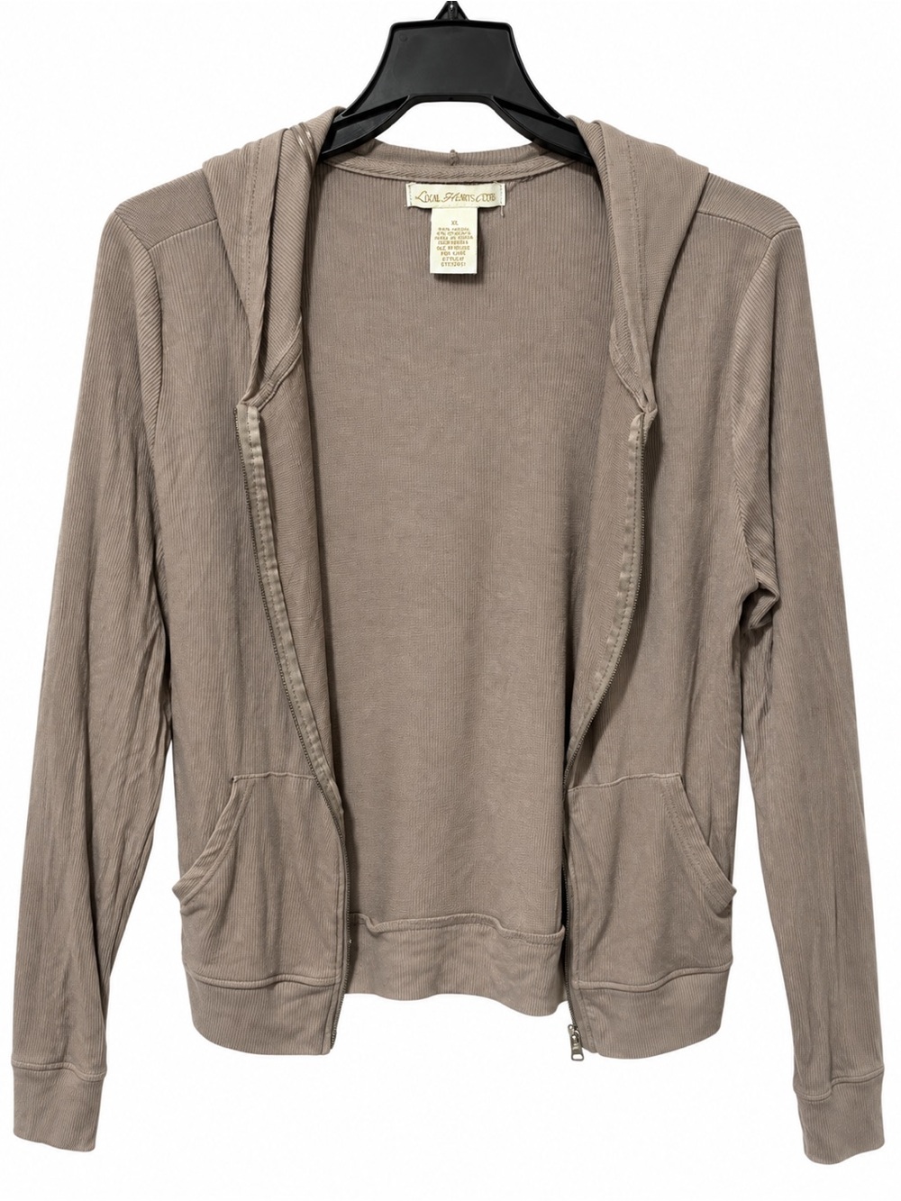 Women's Light Taupe Hooded Zip Sweatshirt - Casual Zip-Up Hoodie